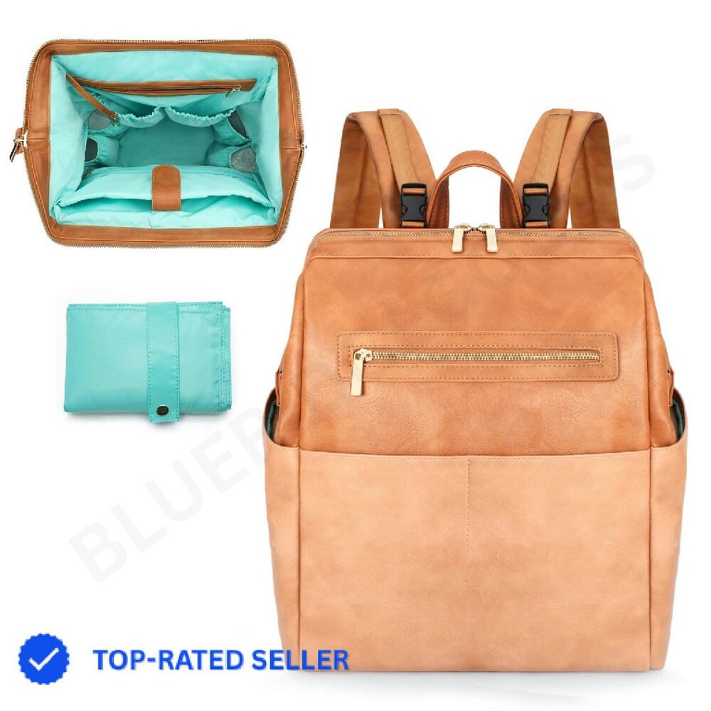 Leather Diaper Bag Backpack Multifunction Laptop … - image 1